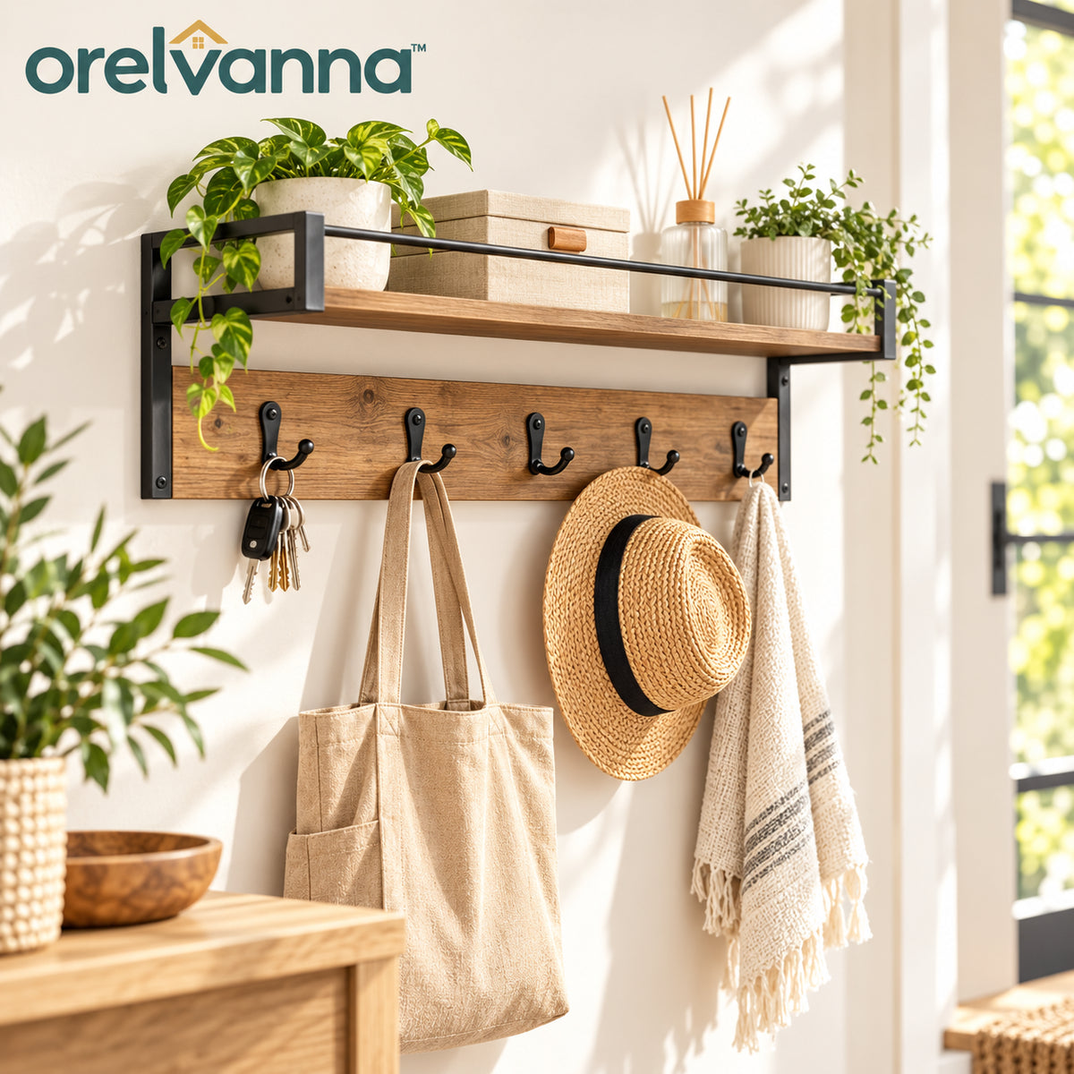 Orelvanna™ Wall-Mounted Entryway Shelf with Hooks — image 1