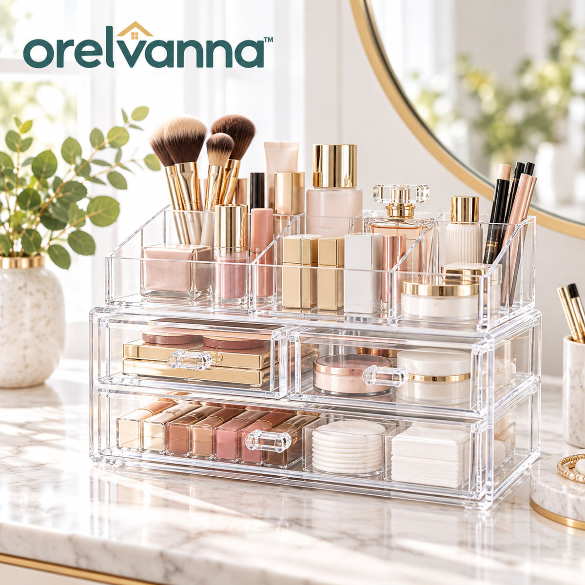 Orelvanna™ Clear Acrylic Makeup Organizer with Drawers — image 1