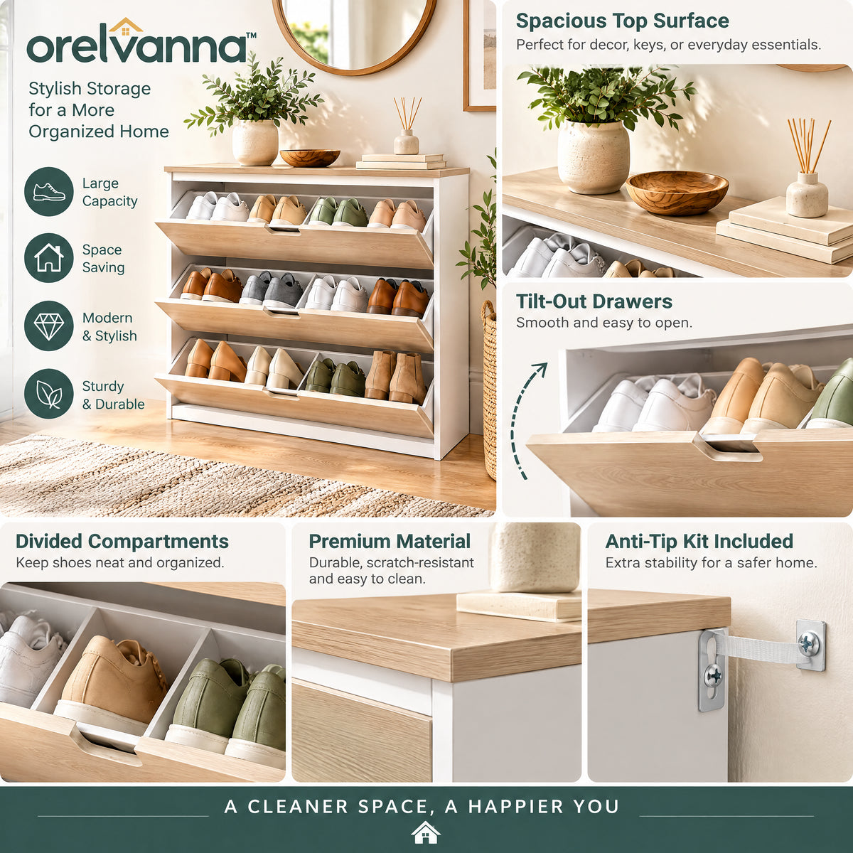 Orelvanna™ 3-Tier Entryway Shoe Storage Cabinet — image 3